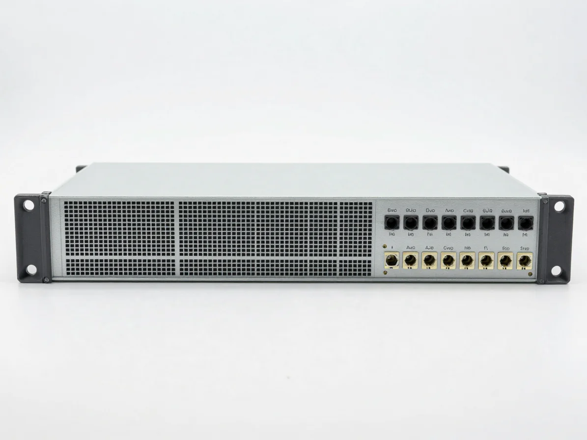Advanced hybrid grid-tie controller unit with clear terminal interfaces, technical studio shot